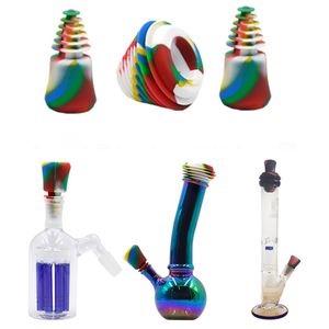 Multifunction Size Colorful Silicone Smoking Glass Bong Hookah Bottle 3IN1 Clean Caps Cover Kit Portable Oil Rigs Straw Cleaning Seal Holder Accessories DHL