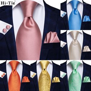 Bow Ties Hi-Tie Coral Gold Light Blue Solid Design Silk Wedding Tie for Men Quality Hanky ​​Cufflink Fashion Business Drop Donn22