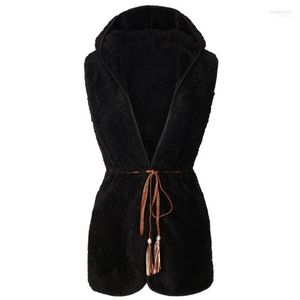 Kvinnor Autumn Casual Easy Sleeveless Solid Lace-Up Waistcoat Fashion 2022 Huva Outwear Vest Black White1 Stra22