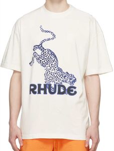 Newhigh Version Summer New American Fashion Brand Rhude Money Print Leopard T-shirt masculina e feminina de manga curta Dfw8