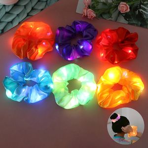 LED Luminous Hair Bands Scrunchies Women Girls Headwear Rope Simple Wrist band Rings Rubber Strings Hair Accessories Stage Lighting