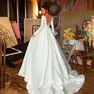 Księżniczka A-line sukienki ślubne suknie ślubne dla dziewcząt koronkowy tiul długi rękaw satynowe bez ramiączki bez oproźli