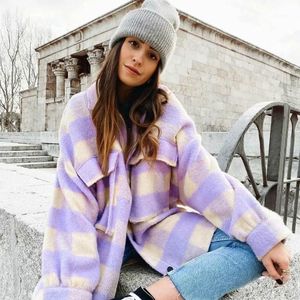 Women's Wool Blends 2022 Fall/Winter XL Coat Plaid Jacket Retro Lång ärm och koreanska stora outfitrockar för kvinnor