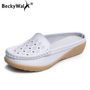 Summer Women's Shoes Real Leather Moccasins Women Loafers Cut-outs Closed-toe Flats Sandals Slippers Casual Shoes Woman WSH3210 220326