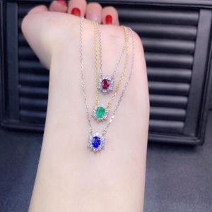 Émeraude Rubis Saphir achat en gros de Colliers pendants rouge bleu vert couleur pierre précieuse pour femmes collier saphir naturel ruby émeraude réel Ornement cadeau cadeau cadeau