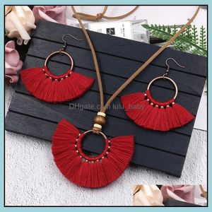 Earrings Necklace Jewelry Sets New Retro Tassel Set Handmade Mti Colors Bohemia Women Ethnic Circle Epacket Drop Delivery 2021 Dh7Sr