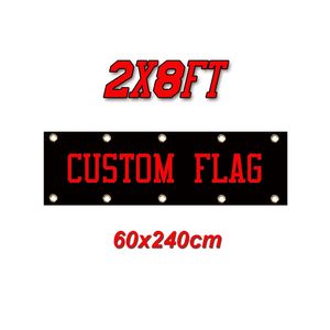 Custom 2x8ft Flags Banners 100%Polyester Digital Printing For Indoor Outdoor High Quality Advertising Promotion with Brass Grommets