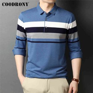 Coodrony Brand Turn-Down Collar Striped Long Sleeve Mens T-shirt Kläder Autumn New Ankomst Högkvalitativ T-shirt Homme Z5089 T220808