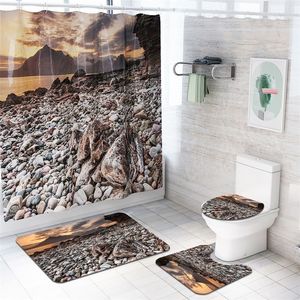 Klassisk sten 4st Set duschgardin pedestal matta lock toalett täckmattbad set badrum gardiner med 12 krokar t200711