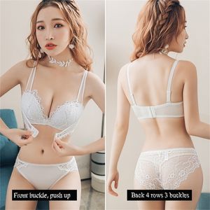 Push up the front buckle Sexy Lace Bra Massage Cup Gatherless Lingerie Adjustable Wire Free Underwear Bra bralette LJ201210