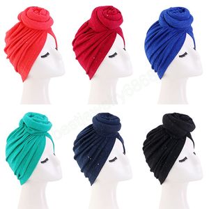 Signore Top Nodo Turbante Copricapo Colore Soild Ciambella Hijab Caps India Fascia Cappello Musulmano Donne Africane Bandane Abbellire