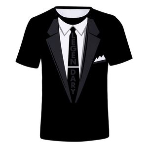 Sommar Kortärmad Streetwear Fake Suit Väst 3D T-shirt Mode Rolig Fake Suit Tuxedo fluga 3D-tryckta T-shirts för män 220407