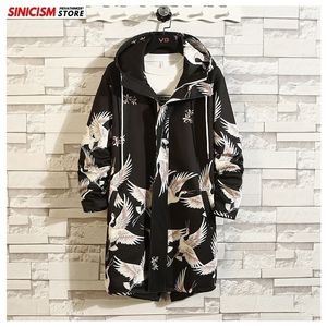 Sinicism Store 2020 Moda Uomo Primavera Giacche lunghe Uomo Stile cinese Giacca allentata Maschile Cappotto stampato con cappuccio Oversize Abbigliamento T200601