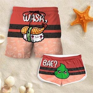 Casal combinando wasabae shorts personalizados moda 3d impresso shorts casuais masculinos femininos para casal roupa praia shorts w220617