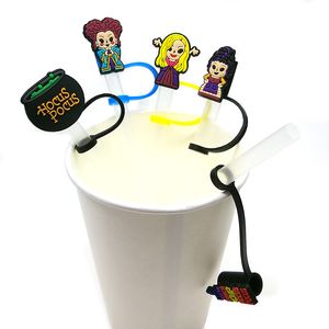 Custom Hocus Pocus soft silicone straw toppers accessories cover charms Reusable Splash Proof drinking dust plug decorative 8mm straw party supplies