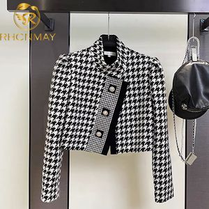 Luxury Brand Tweed Thousand Bird Lattice Coat Ladies Elegant Fall Winter Fashion Leisure Short Woolen Jacket Female 220815