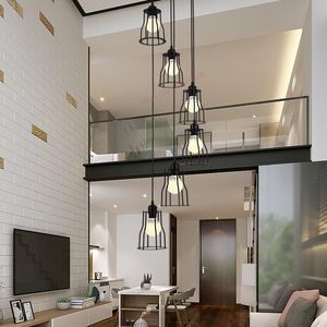 Pendant Lamps Modern Metal Geometric Double Staircase Chandelier.Ceiling Lamp In Living Room.Dining Room Bedroom Led Lights DecorationPendan
