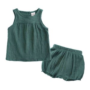 Baby Summer Two-piece Cotton and Linen Suit Boys and Girls Multicolor Vest + Big PP Baby Shorts Two-piece Set Baby Clothing G220509