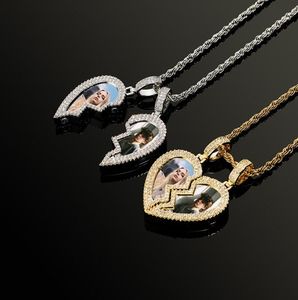 Wholesale gift photo lover resale online - Hip Hop Pendants Bing Iced Out BFF Heart Shape Custom Photo Frame Memory Friend Lover Necklace Rapper Jewelry Gift