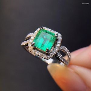 Cluster Rings Fine Jewelry Real Pure 18K White Gold 100% Natural Emerald Gemstone 1.27ct Diamond Female's Wedding For Women's Edwi22