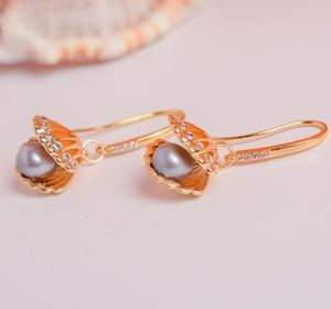 14k Gold plated Shell Crystal Ear hook Dangle & Chandelier natural Freshwater pearl Earrings white Lady/girl wedding Fashion jewelry