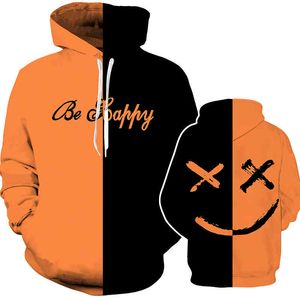 Mężczyźni Uśmiech Drukuj Bluzy Bluzy Zgadniające Hip Hop Hooted Pullover Headwear Moda Patchwork Unisex Para Streetwear Hoodie