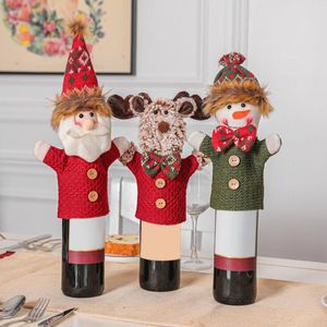 Ev için Noel Dekorasyonları Noel Baba Şarap Şişesi Kapağı Kardan Adam Çorap Hediye Sahipleri Navidad Noel Deco Yıl Christmas