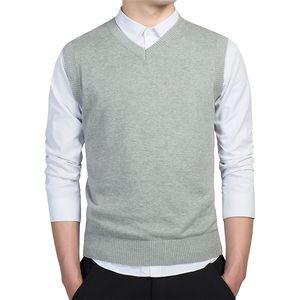 100% Cotton Sweater Men Autumn Warm Mens Sweaters Classic Pure Color V-Neck Sleeveless Vest Pull Homme Winter Men's Clothing 3XL 201126