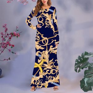 Noisydesigns 3D Mulheres Vestidos Longos DIY Roupas Verão Moda Senhoras Festa 1MOQ Dourado Luxo Floral 4XL Drop 220627