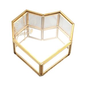 Storage Boxes & Bins Flip Love Heart Shaped Geometric Glass Jewelry Box Ring Exquisite Unique Wedding For Decorati