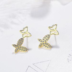 Stud Real 925 Sterling Silver Micro Pave Cubic Zirconia Earring For Women Golden Butterfly EarringSstud Farl22