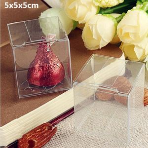 5cm Clear PVC Gift Wrap Box Transparent Candy Chocolate Cake Fall Födelsedag Christmas Wedding Favor Holder Jewel Casket 100 st