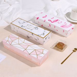 Hediyeler Sarar toptan satış-Flamingo Mermer Tüy Desen Kağıt Ambalaj Kutusu Hediye Wrap Nougat Kurabiye Düğün Çikolatalı Kek Ekmek Karton Kutuları S2