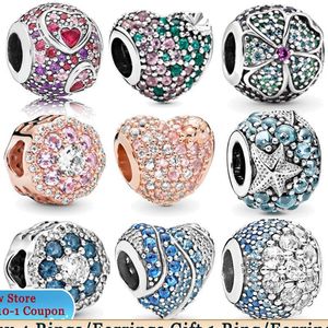 925 Gümüş Fit Pandora Charm 925 Bilezik CZ Ocean Love Heart Boncuklar Set Kolye Diy İnce Boncuk Takıları