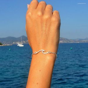 Link Chain Bangles Sea Wave Bracelets Women Simple Jewellery Bracelet Jewelry Fashion Unisex Elegant Trendy Silver Color Zinc Alloy Armband