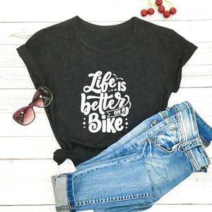 여자 티셔츠 라이프는 자전거 100%면 인쇄 여성 Tshirt Unisex 재미있는 여름 캐주얼 짧은 슬리브 탑 컨트리 셔츠 하이킹 티