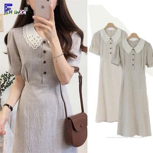 Vintage Dresses Hot Sales Woman Summer Cute Sweet Japan Korea Preppy Style Peter Pan Collar Cotton Button Shirt Dress Retro 6918 T200117