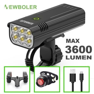 BOLER Bicycle Light 3600 Lumens USB Chargeable Rainproof MTB Bike Light Set With 2 Holder 5200mAh Flashlight Bike Accessories 220721