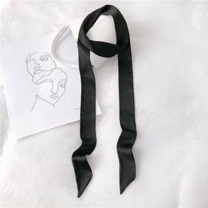 Women Narrow Long Scarf 200x5cm Solid Color Chiffon Silk Rubber Red Tie Black Bag Ribbon Headbands Choker Streamer