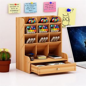 Multifunktion Wood Grids Desktop Stand Holder Cosmetic Brush Storage Box For Pencil Pen Cosmetic Brush Smycken Display T200115