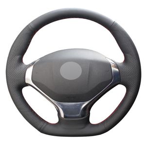 Steering Wheel Covers Black Genuine Leather Hand-Stitched Car Cover For 3008 2013-2022Steering CoversSteering