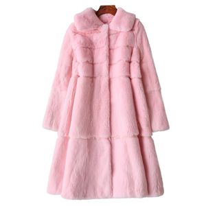 Women's Fur & Faux Korean Style Lady Real Coat Jacket Turn Down Collar Autumn Winter Women Trench Outerwear Coats Garment VF1086Women's Wome