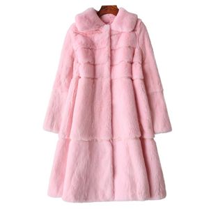 Женский меховой искусственный корейский стиль Lady Real Coat Jacket Осредством воротнич