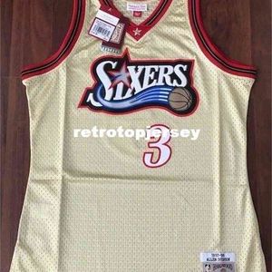 Topp sydd Allen Iverson #3 Gold Jersey 1997-98 Rare Retro Shirt Size XS-6XL Mens Basketball Jerseys Vest Shirt