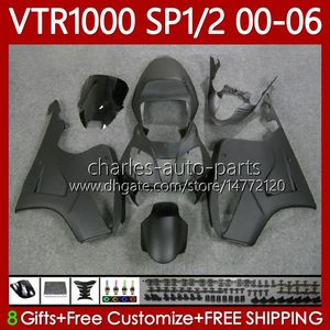 Fairings Kit för Honda VTR1000 RC51 2000 2001 2002 2003 2004 2005 2006 KONTOR 123NO.120 RTV1000 VTR Flat Black 1000 SP1 SP2 2000-2006 VTR-1000 00 01 02 03 04 05 06 Kroppsarbete