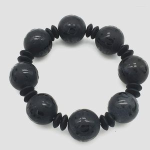 Beaded Strands Fashionable Jokercir 20 Mm Natural Carving Onxy Stone Bead Bracelet 1pcs Bungee Cord Men And Women Trum22