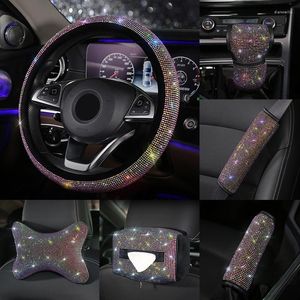 Seat Cushions Rhinestone Car Headrest Pillow Steering Wheel Cover Tissue Box Holder Shoulder Pad Handbrake Shifts Armrest FOU99