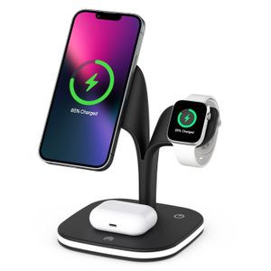 Dimmer Lamba 3 In 1 Kablosuz Şarj Cihazı Kulaksları Manyetik Şarj Standı Masaüstü Hızlı Şarj İPhone 13 Pro MAX/13/12 Apple Watch 2/3/4/5/6/7/SE Serisi AirPods 3/Pro/2