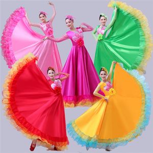 Stage Wear Women Spanish Flamenco Dance Skirt Performance Costume Plus Size Female Satin Silk Dress 720 Degrees OutfitStage