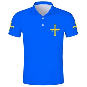 Asturies-Poloshirt, kostenloses maßgeschneidertes Oviedo-Gijon-Poloshirt mit Aufdruck, Flaggenwort, Mieres Langreo, Spanien, spanische D'asturies-Kleidung 220702